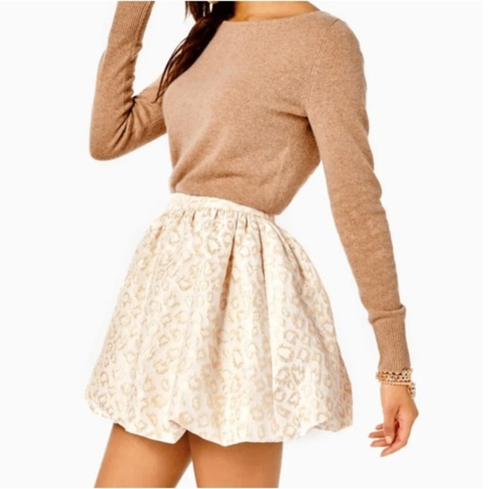Lilly Pulitzer Mini Skirt Bubble Leah Women Size 8 Gold White Leopard Print New